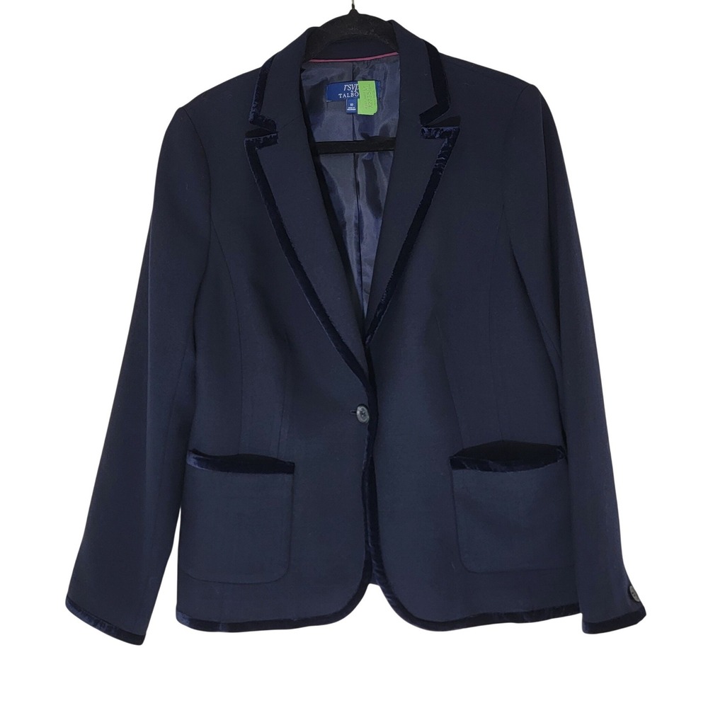 RSVP by Talbots Navy Blue Wool Blend Velvet Trim Blazer Jacket Womens Size 10